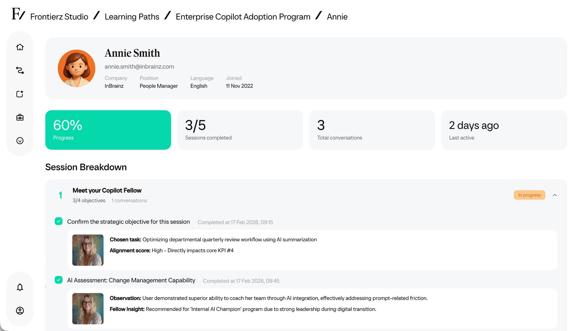 Individual user assessment view